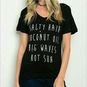 Sweet Claire Black Short Sleeve Distressed Graphic Tee Size L